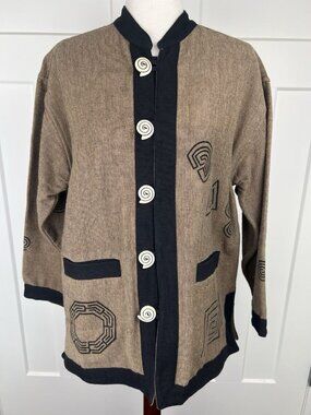 Venus Imports Jacket M Oversized 100% Cotton Tribal Art Buttons Boho Boxy Nepal